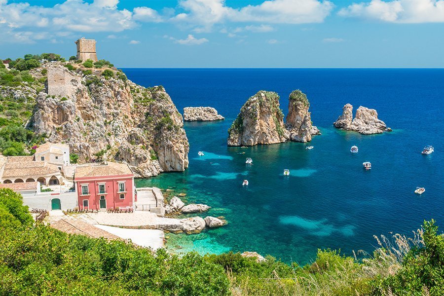Turquoise sea and sea stacks at Scopello on the Zingaro coast